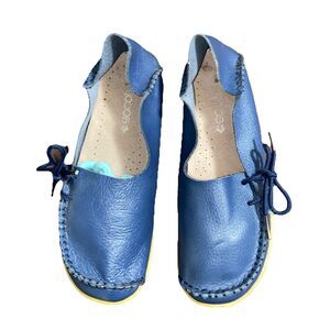Socofy Womens Leather Slip On Blue Walking Shoes Moccasins Flats SZ 37 235
